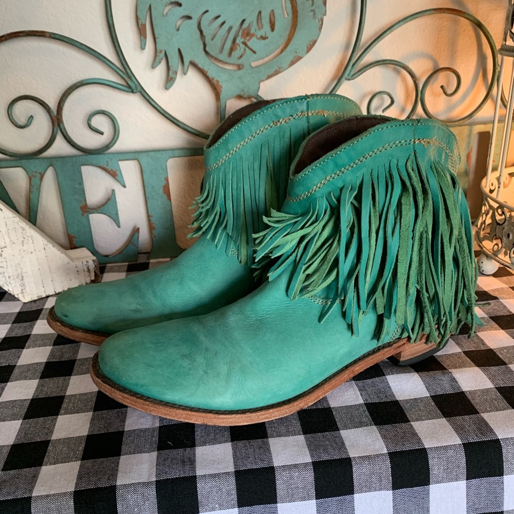 Turquoise fringe booties 10 women’s
